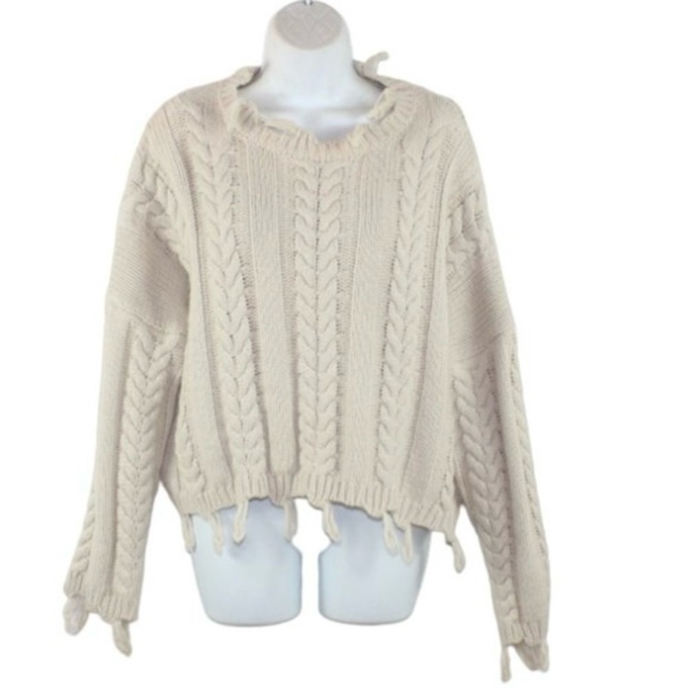 Fashion on Earth Oversized Cable Knit Fringed/Distressed Sweater